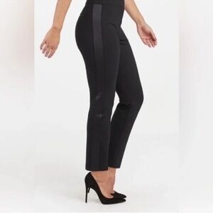 Spanx black pull on ponte tux stripe dress pants